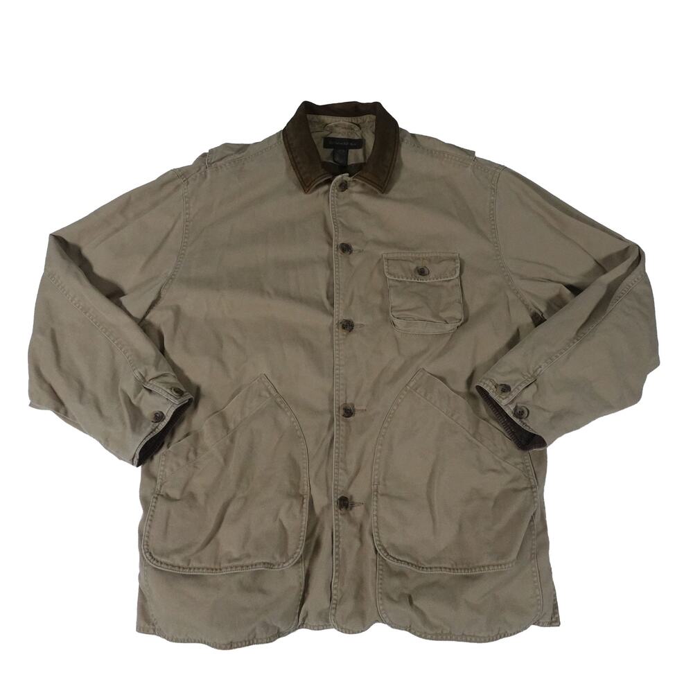 Banana Republic Vintage Canvas Chore Leather Collar Outdoor Jacket Men's Medium